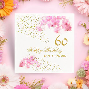 Rosa Orchid Watercolor Guld Glitter 60:e födelseda Pappersservett