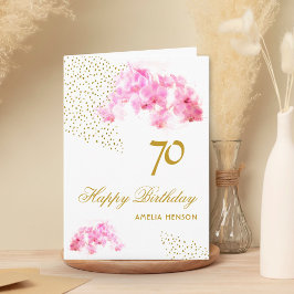 Rosa Orchid Watercolor Guld Glitter 70:e födelseda Kort