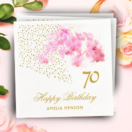 Rosa Orchid Watercolor Guld Glitter 70:e födelseda Pappersservett