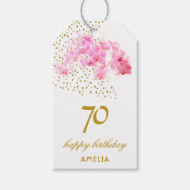 Rosa Orchid Watercolor Guld Glitter 70:e födelseda Presentetikett