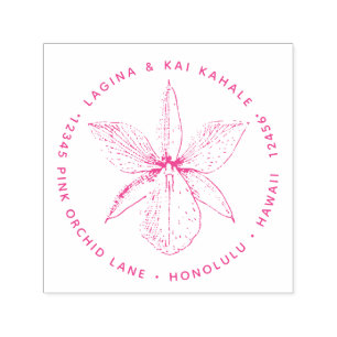 Rosa Orchidblommareturadress tropiska Hawaii Självfärgande Stämpel