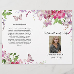 Rosa Orchids Butterfly Funeral Program Flyer