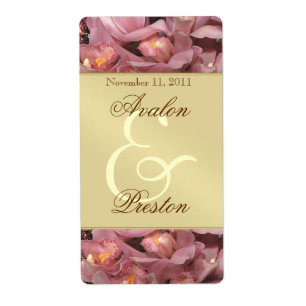 Rosa Orchids Guld Vin Bröllop-etikett Fraktsedel