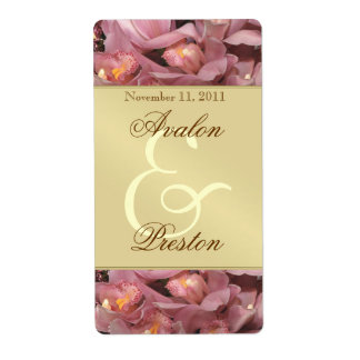Rosa Orchids Guld Vin Bröllop-etikett Fraktsedel