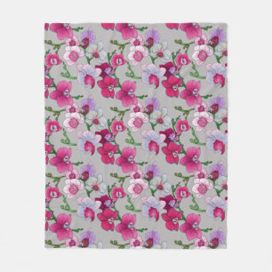 Rosa Orchids i blom Fleecefilt