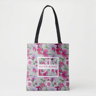 Rosa Orchids i blom tillfogar ditt namn Tygkasse