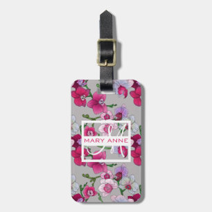 Rosa Orchids i Monogram för blom   Bagagebricka