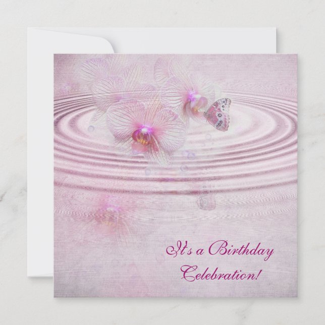 Rosa Orchids med Butterfly Inbjudningar (Framsida)