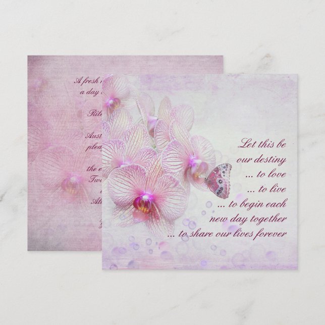 Rosa Orchids och Butterfly Bröllop Inbjudningar (Fram/baksida)