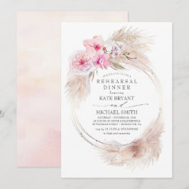 Rosa Orchids och Pampas Grass Rehearsal Middag Inbjudningar