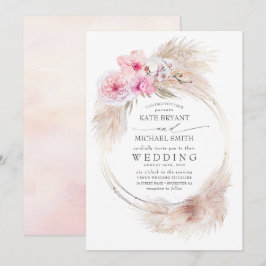 Rosa Orchids och Pampas Grass Tropical Bröllop Inbjudningar