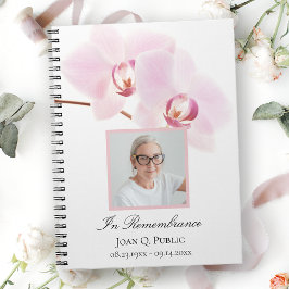Rosa Orchids on White Funeral Memorial Guest Bok Anteckningsbok