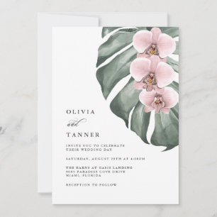 Rosa Orchids på den tropiska paradise Bröllop i Mo Inbjudningar
