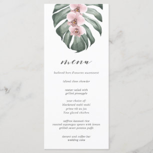 Rosa Orchids på Monstera Tropical Bröllop Menu Meny