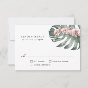 Rosa Orchids på Monstera Tropical Bröllop OSA Kort