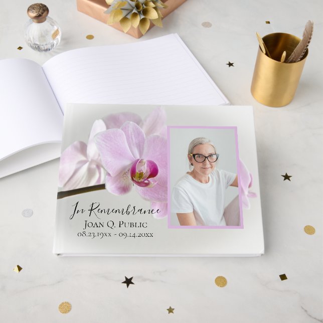 Rosa Orchids på Stem Funeral Memorial Gästböcker (Framsida Öppen)