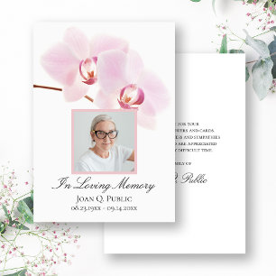 Rosa Orchids på vita begravningssymtom Tack Kort