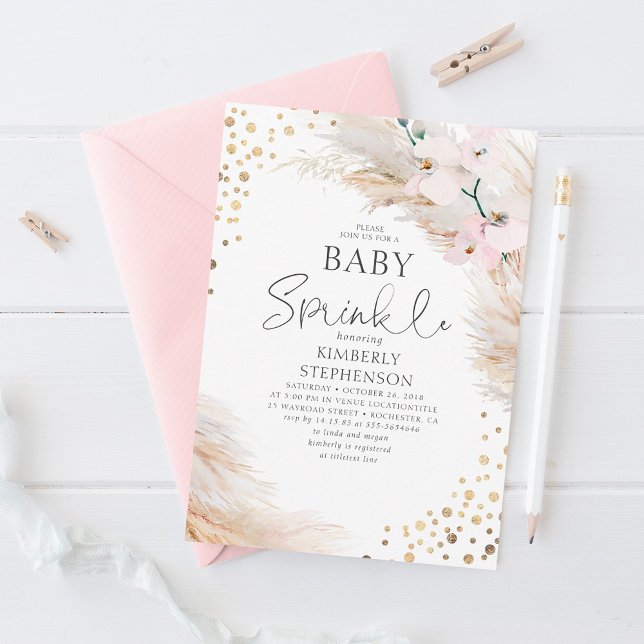 Rosa Orchids Pampas Grass Baby Shower Sprinkle Inbjudningar (Skapare uppladdad)