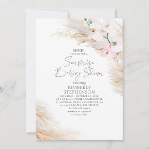 Rosa Orchids Pampas Grass Surprise Baby Shower Inbjudningar