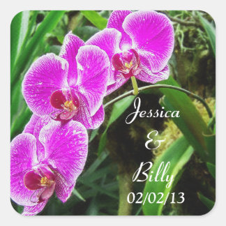Rosa Orchids Tropical Destinations Wedding Sticker Fyrkantigt Klistermärke