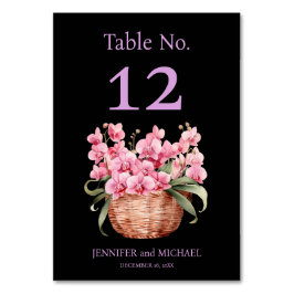 Rosa Orchids Watercolor Black Bröllop Bordsnummer