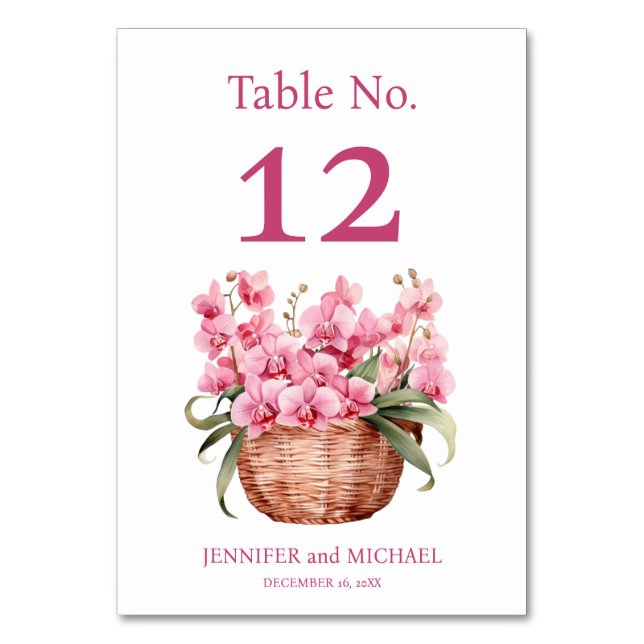 Rosa Orchids Watercolor Bröllop Bordsnummer (Framsidan)