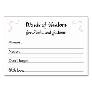 Rosa Ord Wisdom Girl Baby Shower Advice Card Bordsnummer