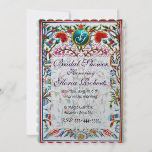ROSA ORIENTAL FLOWERS DAMASK MONOGRAM Blue Silver Inbjudningar