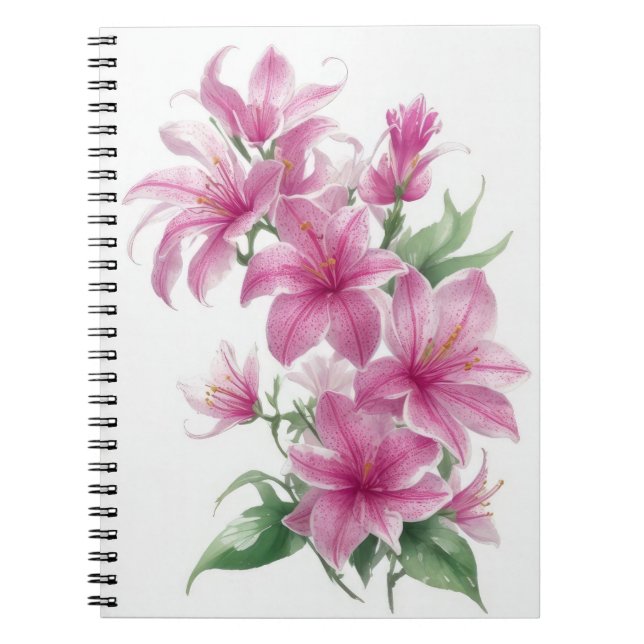 Rosa Oriental Lily Flowers Anteckningsbok (Framsidan)