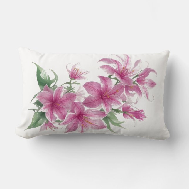 Rosa Oriental Lily Flowers Lumbarkudde (Framsida)