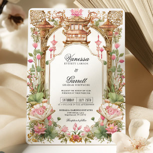 Rosa Oriental Lotus Flower Bröllop Inbjudningar