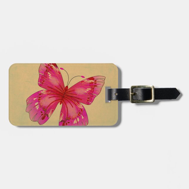Rosa Oriental vintage butterfly art Bagagebricka (Horisontell Framsida)