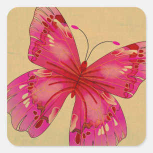 Rosa Oriental vintage butterfly art Fyrkantigt Klistermärke