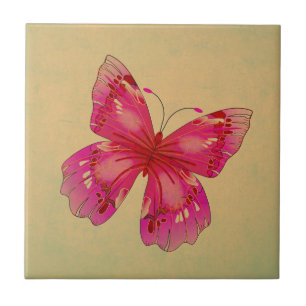 Rosa Oriental vintage butterfly art Kakelplatta
