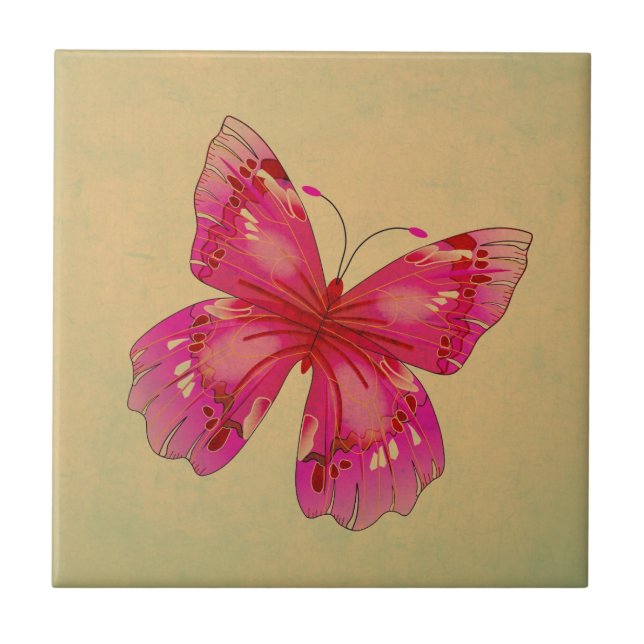 Rosa Oriental vintage butterfly art Kakelplatta (Framsidan)