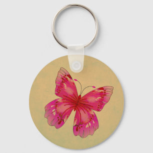 Rosa Oriental vintage butterfly art Nyckelring