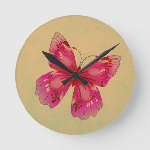 Rosa Oriental vintage butterfly art Rund Klocka