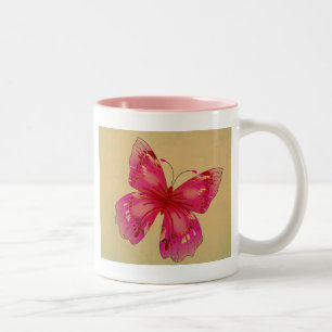 Rosa Oriental vintage butterfly art Två-Tonad Mugg
