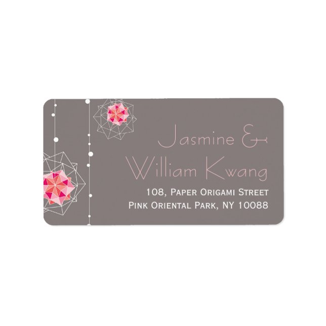 Rosa Origami Hanging Ornament Ljus Asian Bröllop Adressetikett (Framsidan)