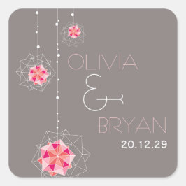 Rosa Origami Hanging Ornament Ljus Asian Bröllop Fyrkantigt Klistermärke