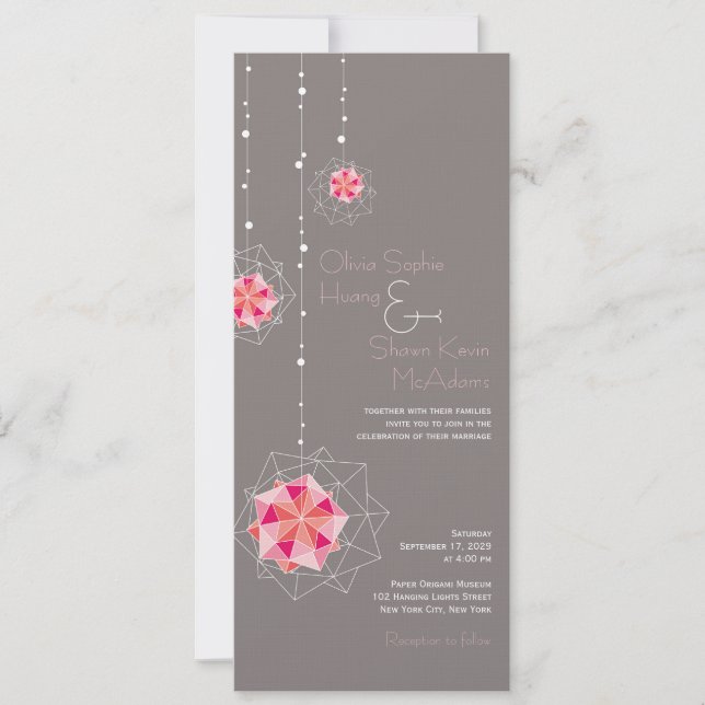 Rosa Origami Hanging Ornament Ljus Asian Bröllop Inbjudningar (Framsida)