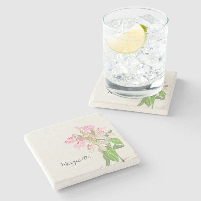 Rosa orkidé blomsterdesign – Elegant botanisk kons Stenunderlägg (Sidan)