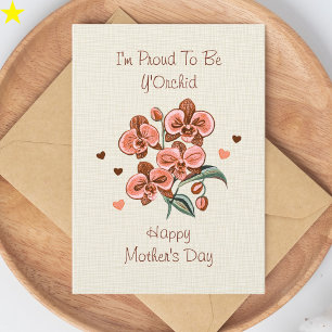 Rosa orkidé Broderad typografi Mors dag Kort