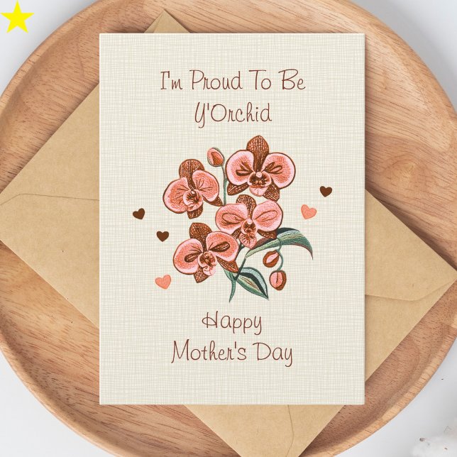 Rosa orkidé Broderad typografi Mors dag Kort (Skapare uppladdad)