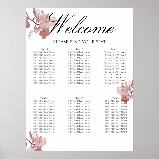 Rosa orkidé bröllopsplatsschema poster (Framsidan)