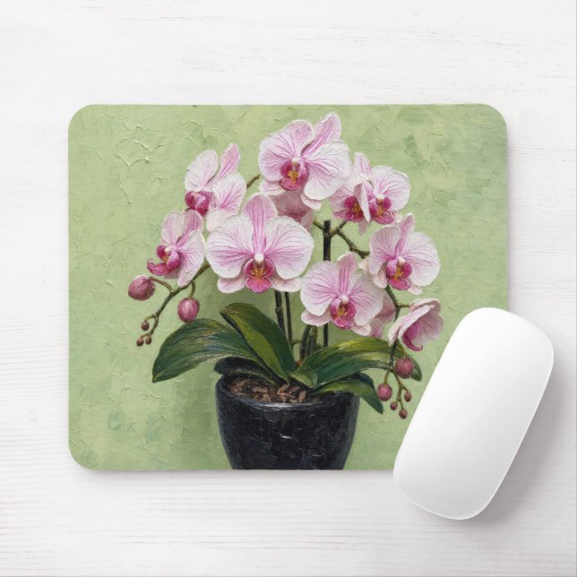 Rosa orkidé Impasto-konstverk Musmatta (Med mus)