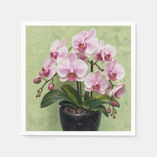 Rosa orkidé Impasto-konstverk Pappersservett (Framsidan)