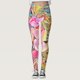 Rosa orkidé och tropisk palmbladstryck L Leggings