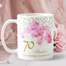 Rosa orkidé vattenfärg guldglitter 70-årsdag