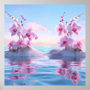 🌸 Rosa orkidé vattenreflektion lugna utrymmen 🌸 Poster